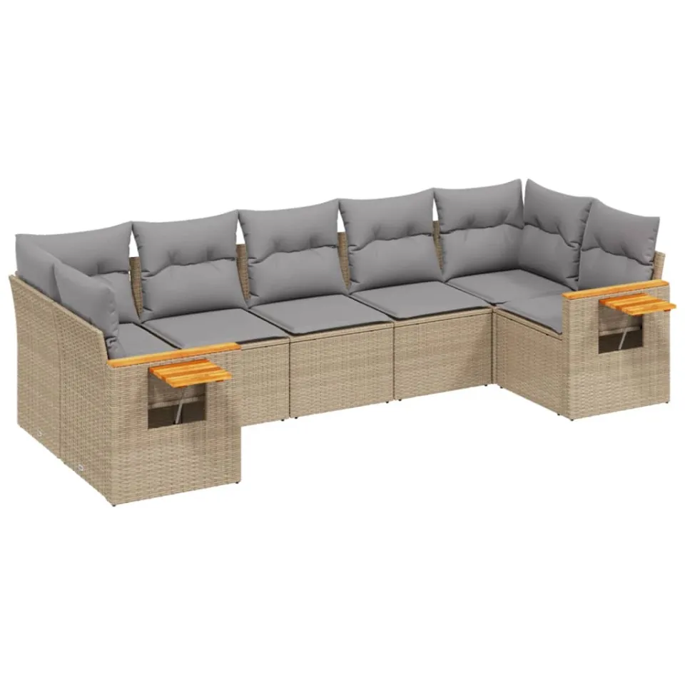 vidaXL 7-delige Loungeset met kussens poly rattan beige, foto 3