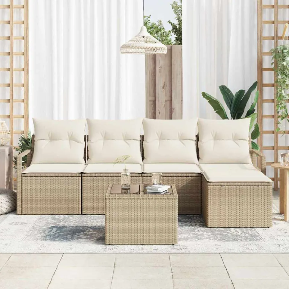 vidaXL Bankstel 6 st Beige poly rattan, foto 3