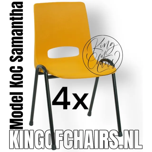 King of Chairs Set van 4- Model KoC Samantha okergeel met zwart onderstel. Stapelstoel kuipstoel vergaderstoel tuinstoel kantine stoel stapel stoel kantinestoelen stapelstoelen kuipstoelen arenastoel De Valk 3320 bistrostoel bezoekersstoel Okergele zitting met zwart onderstel