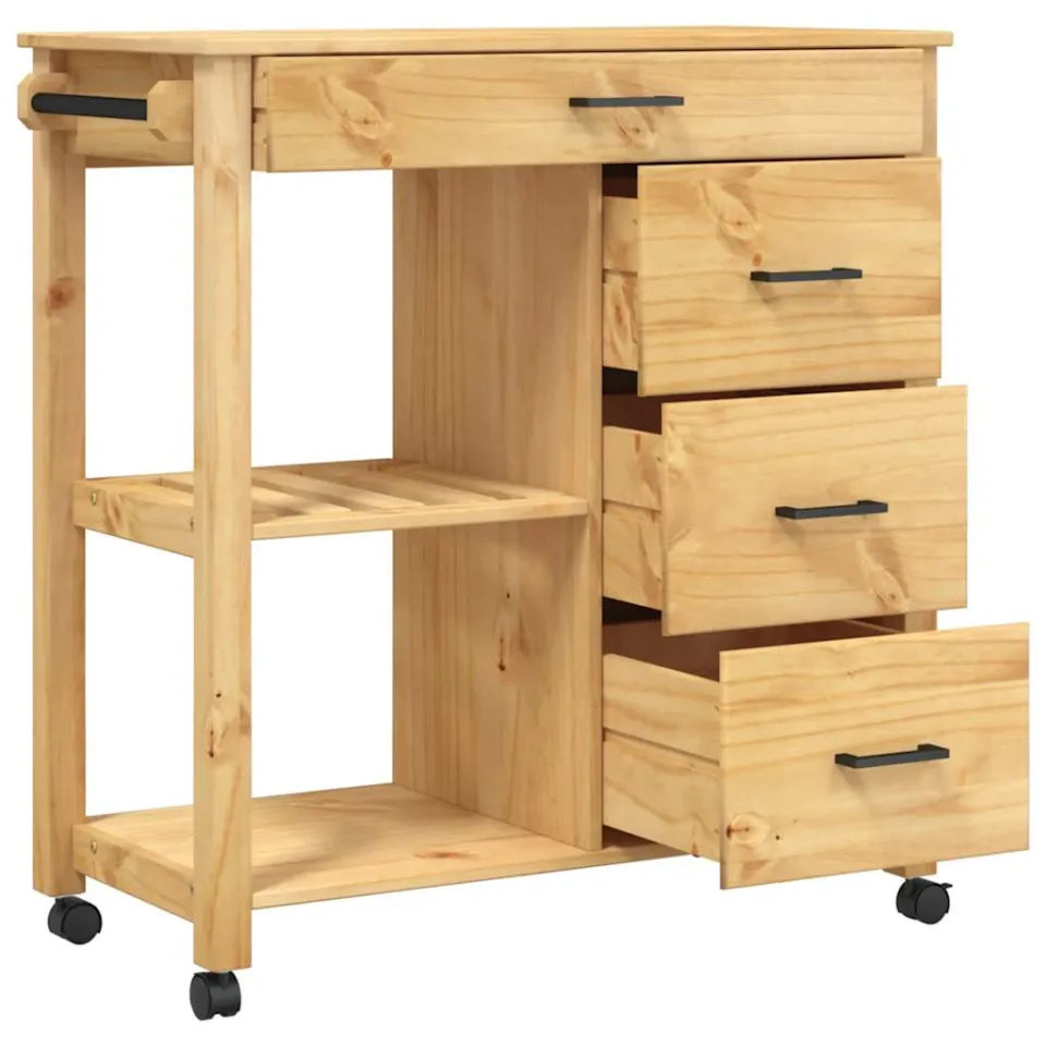 vidaXL Keukentrolley MONZA 84x40x88,5 cm massief grenenhout honingwas bruin, foto 4