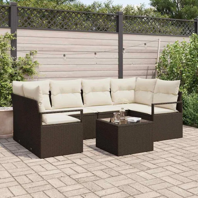 vidaXL Tuin Sofa Set 7 st 6-zits Bruin en Crème poly rattan