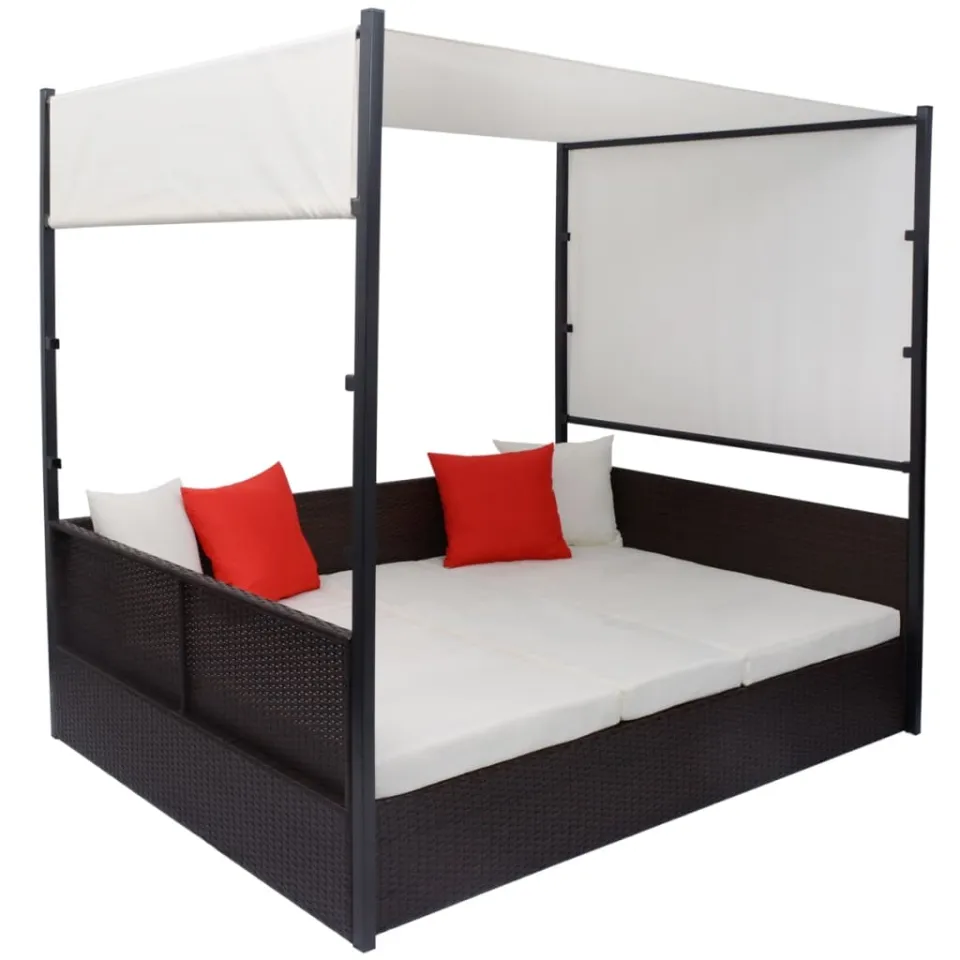 vidaXL Tuinbed met luifel 190x130 cm poly rattan bruin, foto 3