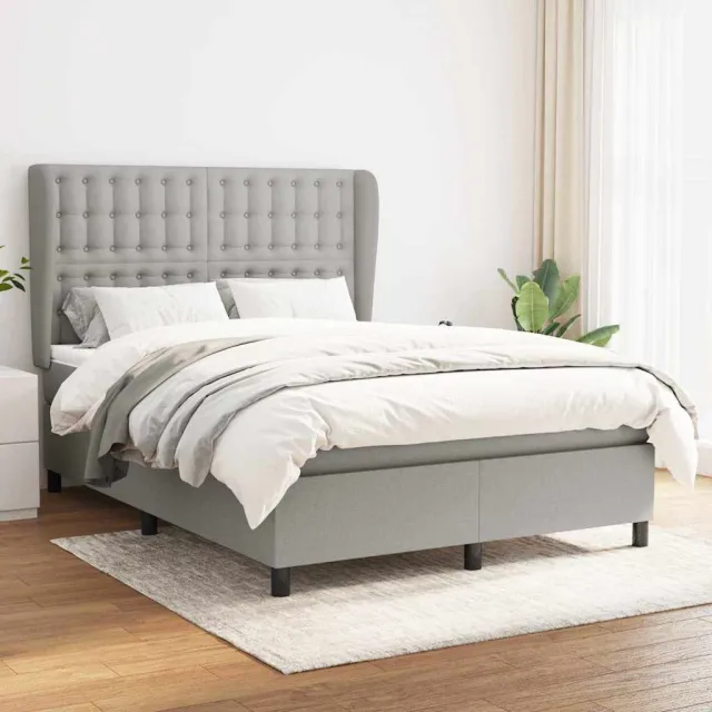 vidaXL Boxspring met matras stof lichtgrijs 140x200 cm grijs