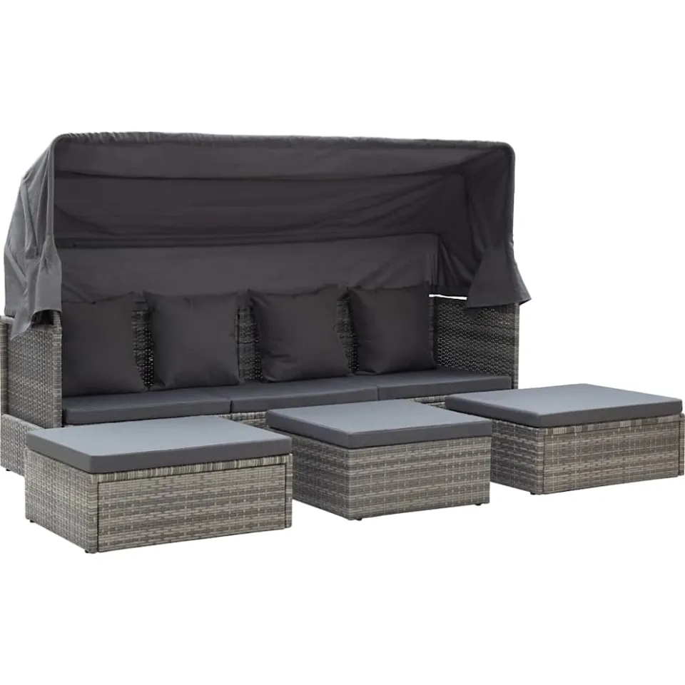 vidaXL Tuinbed met luifel poly rattan gemengd grijs