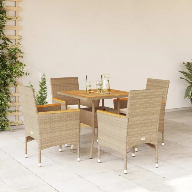 vidaXL 5-delige Tuinset met kussens poly rattan en acaciahout beige, foto 2
