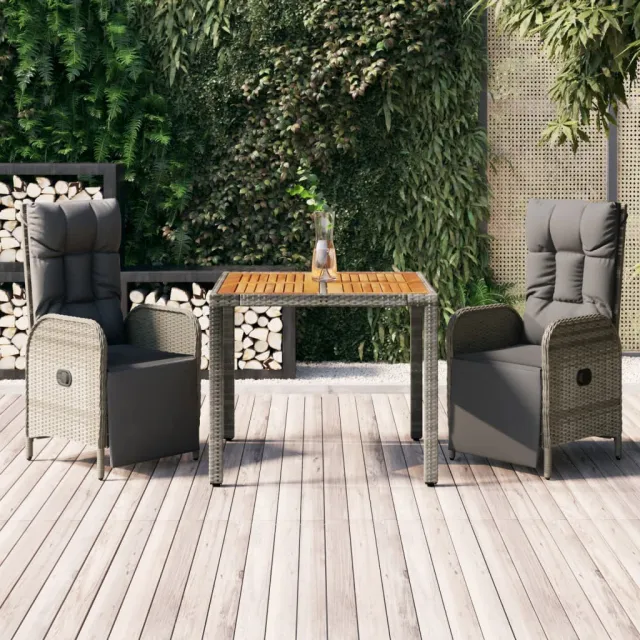 vidaXL 3-delige Tuinset met kussens poly rattan grijs, foto 2