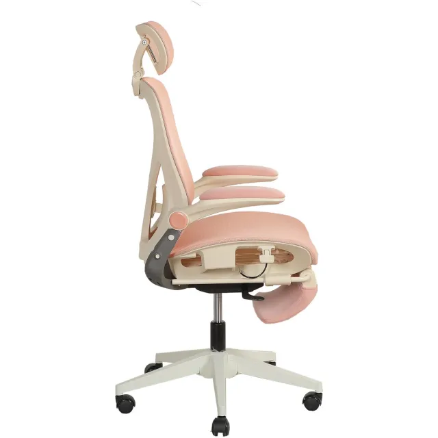 REDOM Bureaustoel - Ergonomisch ontwerp - Opklapbare rugleuning - Kantelfunctie - Ademende mesh bekleding - Roze - 62 x 48,5 x 129 cm