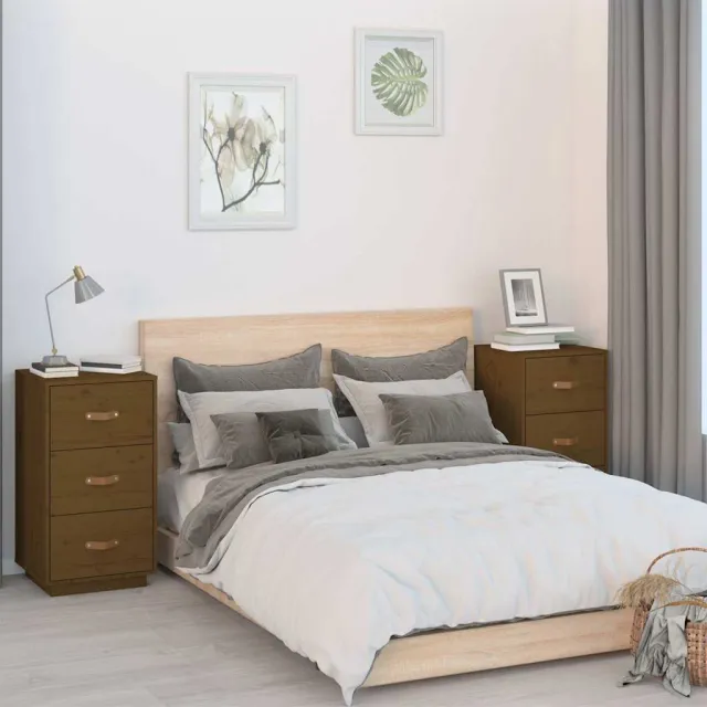 vidaXL Nachtkastjes 2 st 40x40x75 cm massief grenenhout honingbruin bruin, foto 2