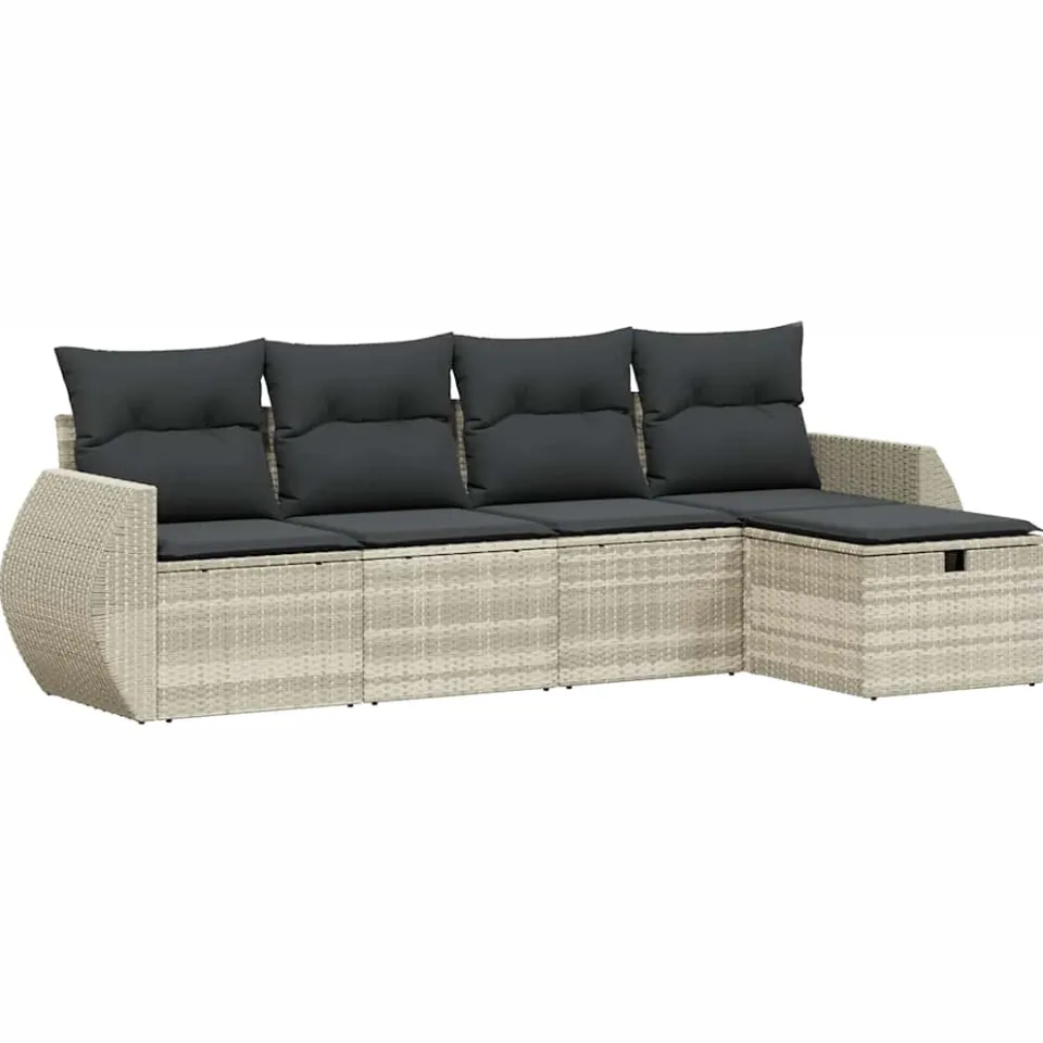 vidaXL 5-delige Loungeset met kussens poly rattan lichtgrijs grijs, foto 3