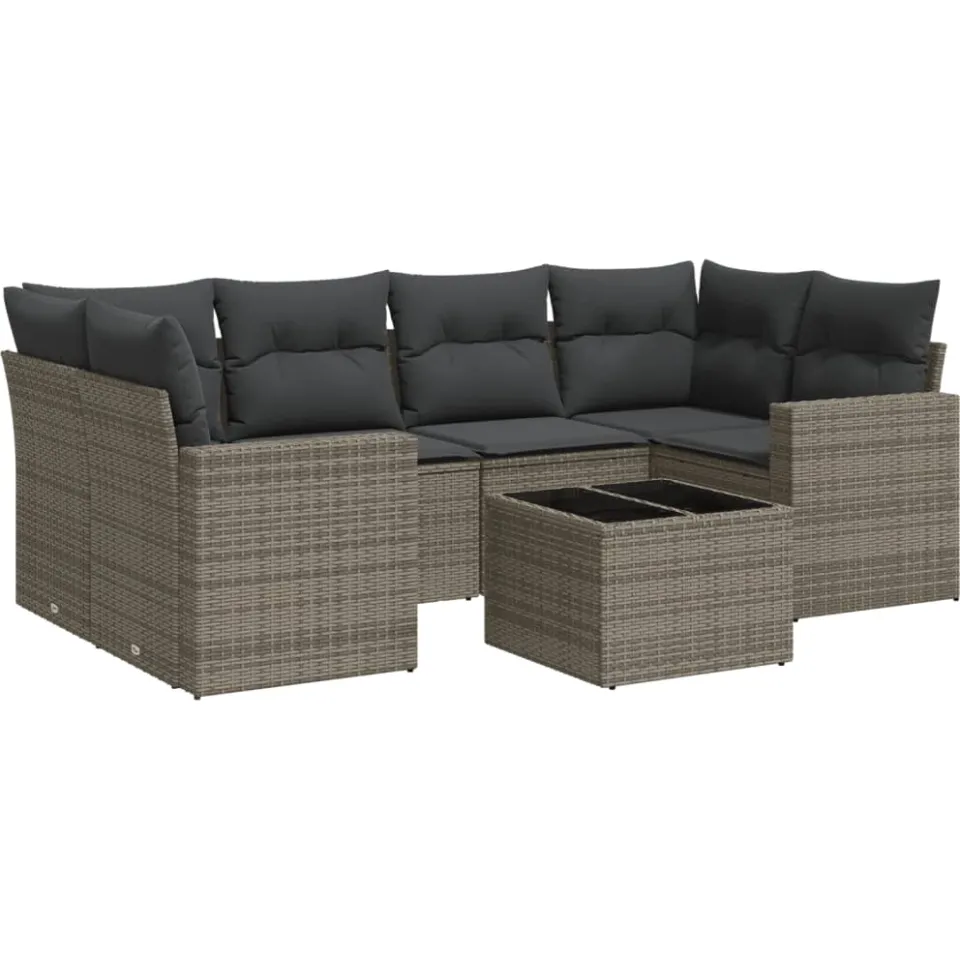 vidaXL 7-delige Loungeset met kussens poly rattan grijs, foto 4