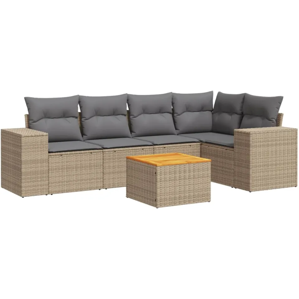 vidaXL 6-delige Loungeset met kussens poly rattan beige, foto 3