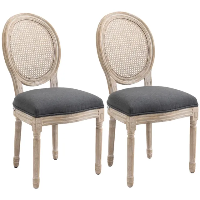 ZYLARO Eetkamerstoel - Set Van 2 - Zacht Gevoerd - Vintage Design - Rotanlook - Grijs