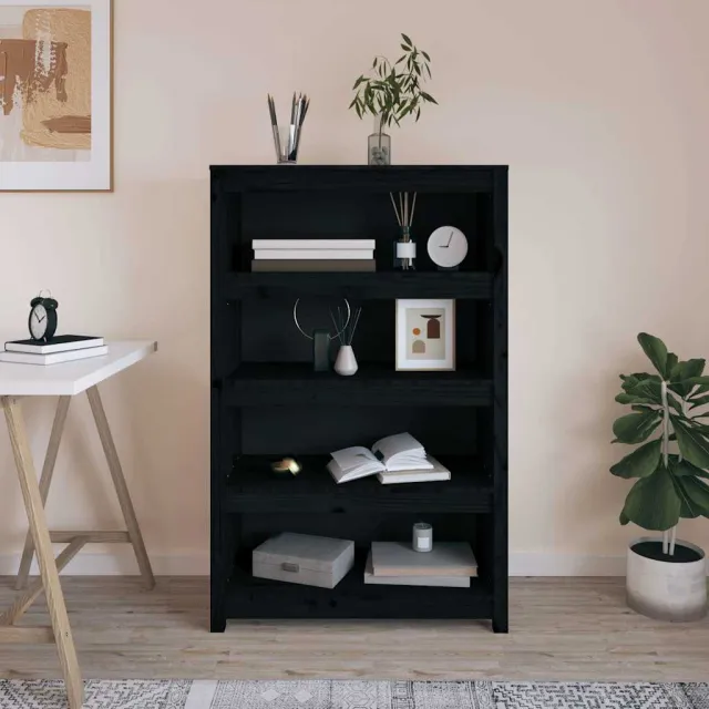vidaXL Boekenkast 80x35x126 cm massief grenenhout zwart, foto 2