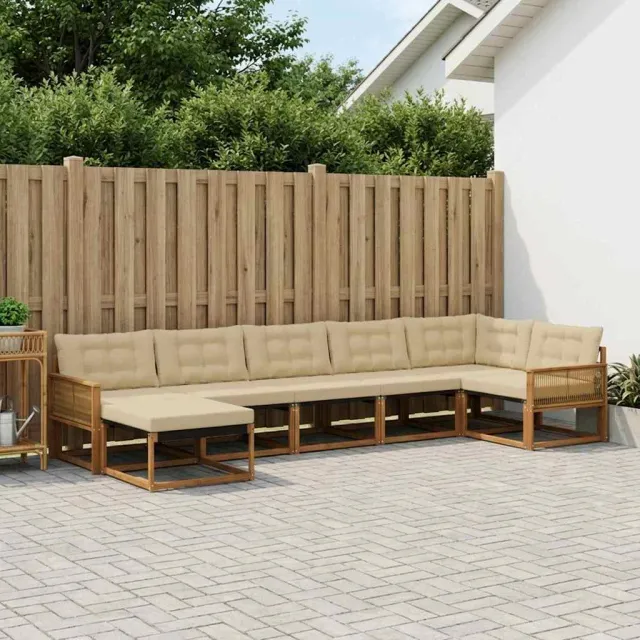 vidaXL Buiten bankenset 7 st 7-zits Natuurlijk en Beige Bruin