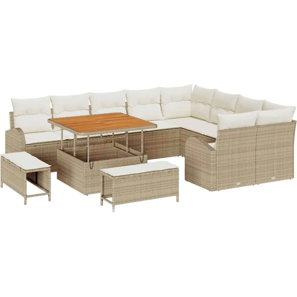 vidaXL Tuinbankenset 12 st Beige poly rattan