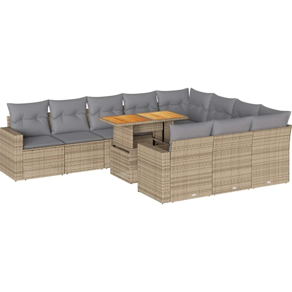 vidaXL 11-delige Tuinset met kussens poly rattan beige, foto 3