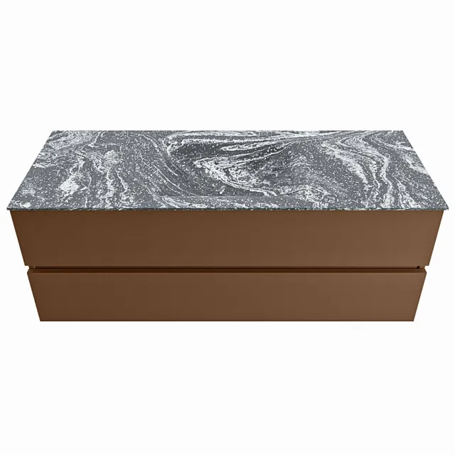 Mondiaz VICA-DLUX 130cm badmeubel onderkast Rust 2 lades. Inbouw wastafel CLOUD midden 1 kraangat, kleur Lava.