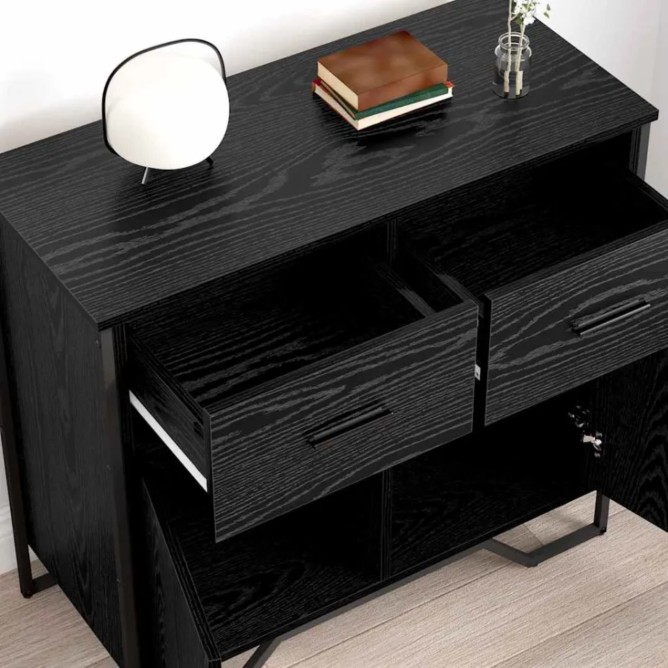 vidaXL Dressoir Zwart Eiken 79,5 x 35,5 x 74,5 cm, foto 4