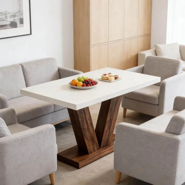 HAUSS SPOLE Eettafel - Rechthoekige Vaste Tafel Voor 4 Tot 6 Personen - Voor Keuken En Eethoek - Hout - 120x80x75 Cm - Wit Bruin