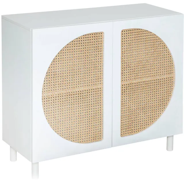 Atmosphera Créateur d'intérieur® Buffetkast met 2 deuren en rotan vlechtwerk met verstelbare plank CABRAS Blanc