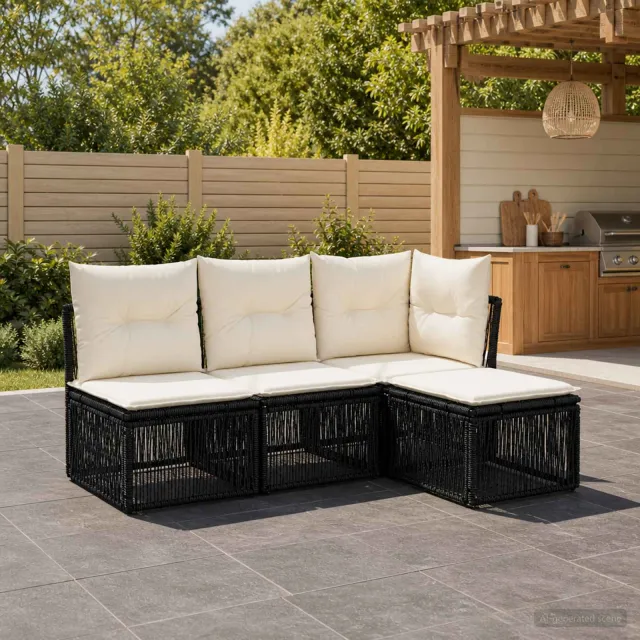 vidaXL Tuinbankenset 4 st 4-zits Zwart poly rattan, foto 2