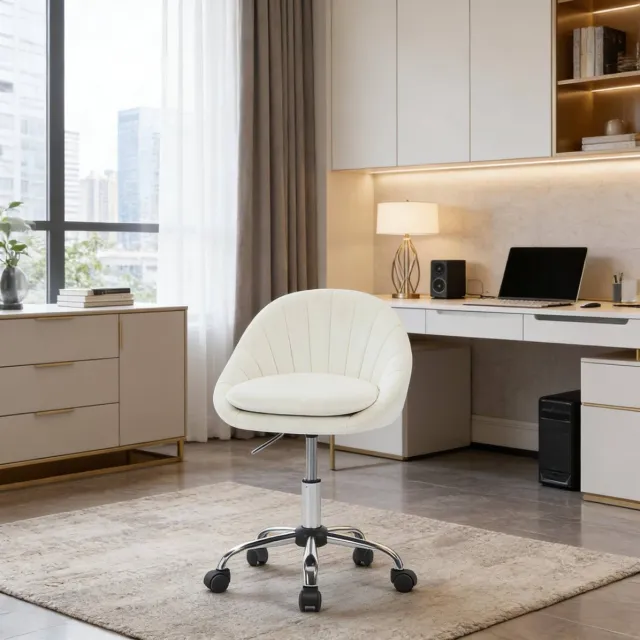 REDOM Bureaustoel met wielen - In hoogte verstelbaar en 360° draaibaar - Zonder armleuningen - Metalen voet - Voor volwassenen - Fluweel - Beige - 52 x 72-82 x 52 cm
