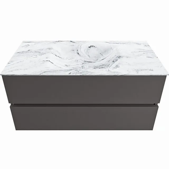 Mondiaz VICA-DLUX 100cm badmeubel onderkast Dark grey 2 lades. Inbouw wastafel CLOUD midden 1 kraangat, kleur Glace.