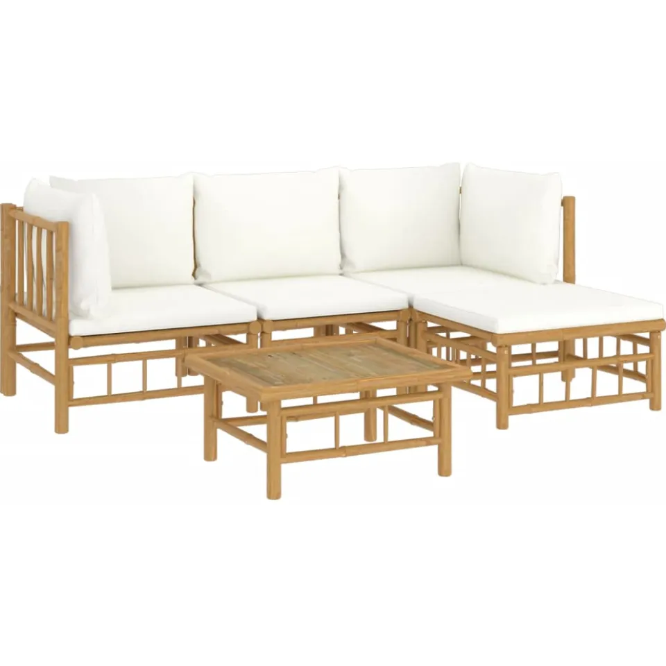 vidaXL 5-delige Loungeset met kussens bamboe crèmewit Bruin