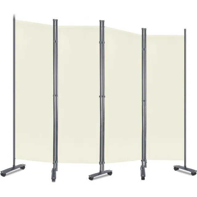 NAIZY Paravent 4-delig Vrijstaande Scheidingswand 225x180cm Inklapbaar Schermen met Kunststof Poten Privacy & Beveiligingsschermen Beige voor Tuin/Terras/Gazon/Wonen, NAIZY