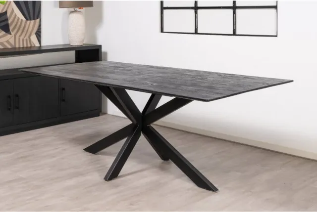 Meubelplaats Eettafel Florence rechthoek facetrand 180x100 cm gezandstraald - Zwart