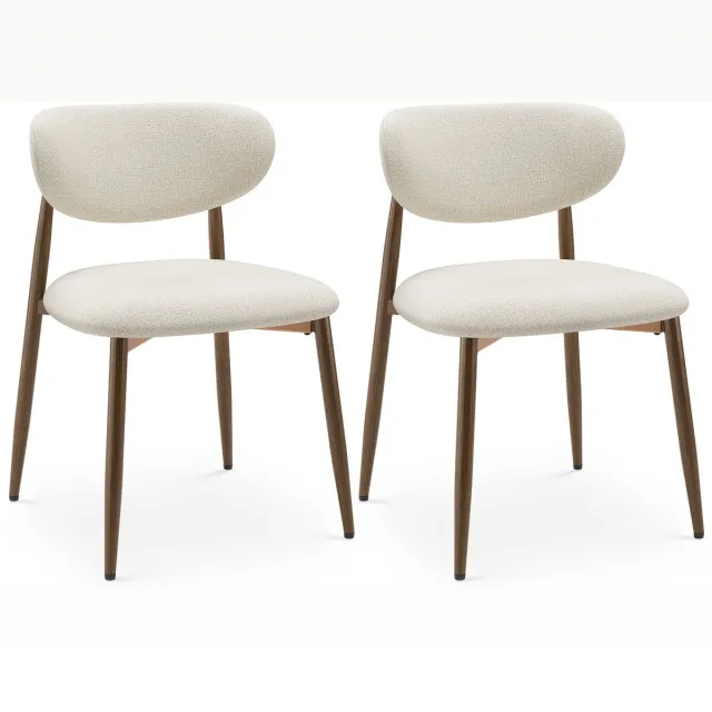 COLAMY Set van 2 Eetkamerstoelen - Gestoffeerde Stoelen met Metalen Poten en Antislip Voetjes - Gebogen Rugleuning - Ideaal voor Keuken, Woonkamer en Restaurant - Beige