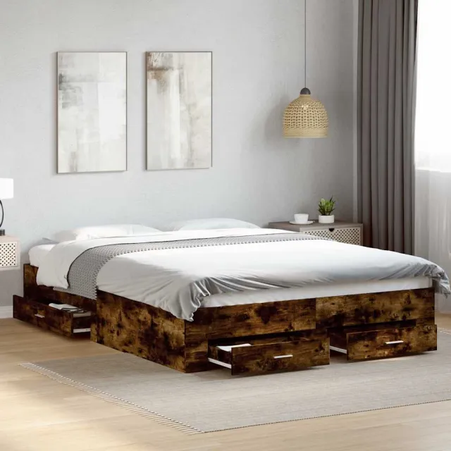 vidaXL Bedframe met lades bewerkt hout gerookt eikenkleurig 140x200 cm Bruin