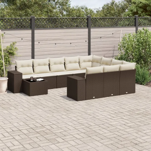 vidaXL 11-delige Loungeset met kussens poly rattan bruin, foto 2