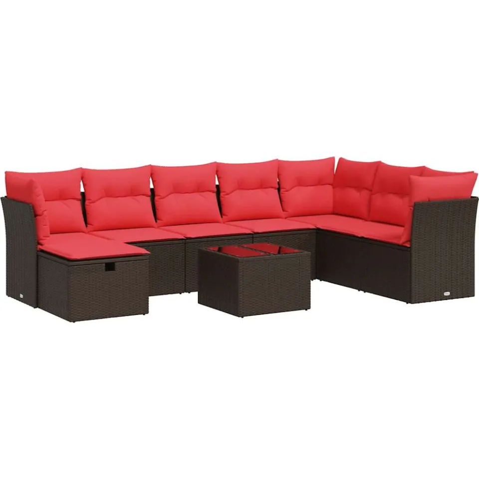 vidaXL 9-delige Loungeset met kussens poly rattan bruin, foto 3