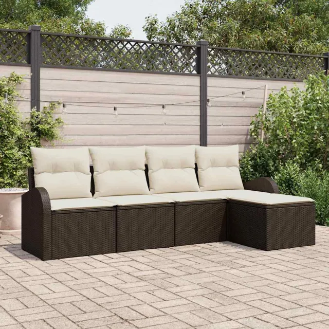 vidaXL Bankstel 5 st Bruin en wit poly rattan