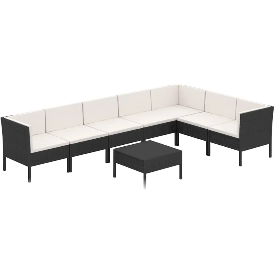 vidaXL 8-delige Loungeset met kussens poly rattan zwart, foto 4
