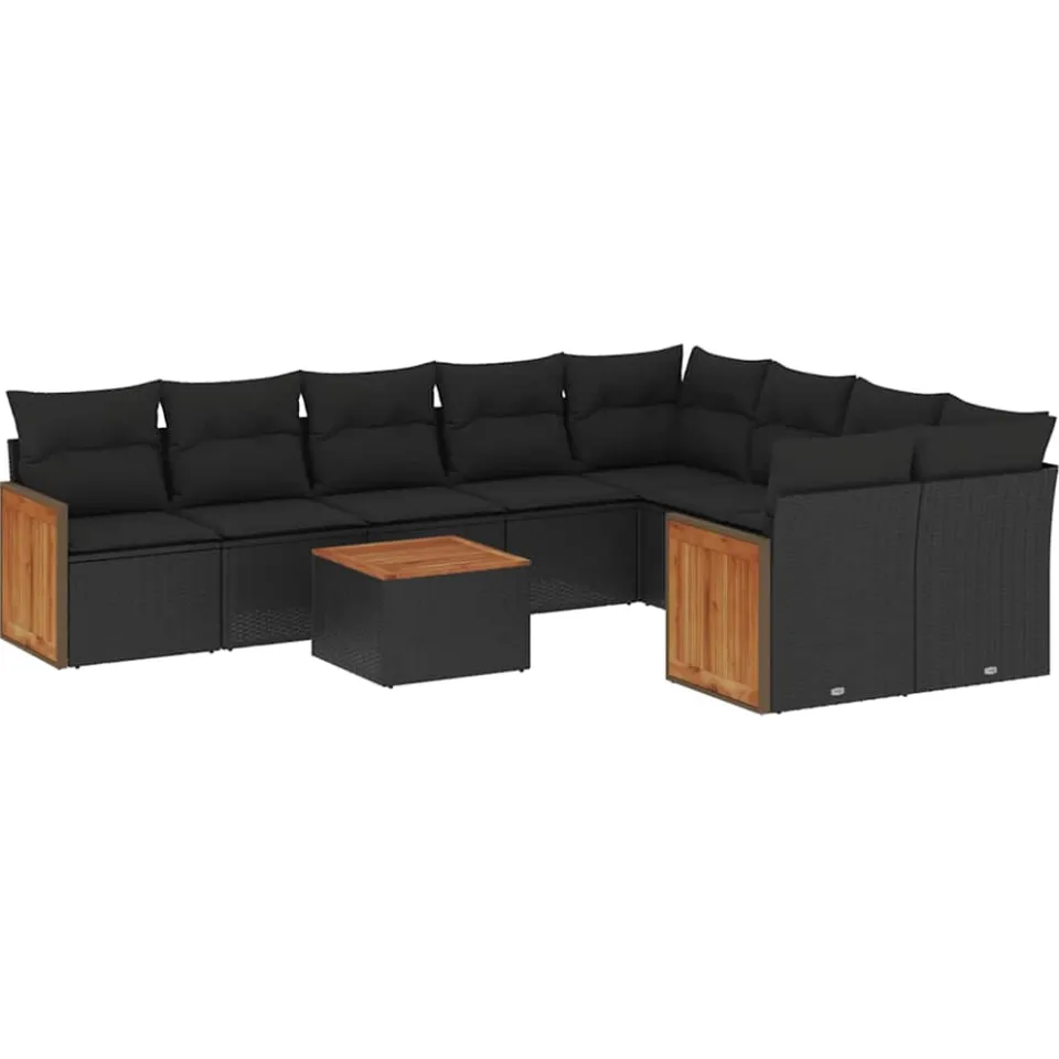 vidaXL 10-delige Loungeset met kussens poly rattan zwart, foto 3