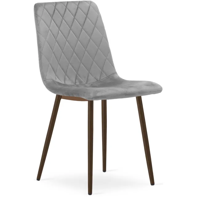 LEOBERT TURIN Eetkamerstoel – Grijs Velvet – Walnootkleurige Houten Poten – Comfortabele Ergonomische Zitting – Modern Design – Velvet Stoel voor Woonkamer, Keuken en Eetkamer – Max. 110 kg