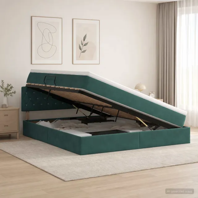 vidaXL Opslag bed met hoofdeinde Donkergroen 160 x 200 cm Fluweel
