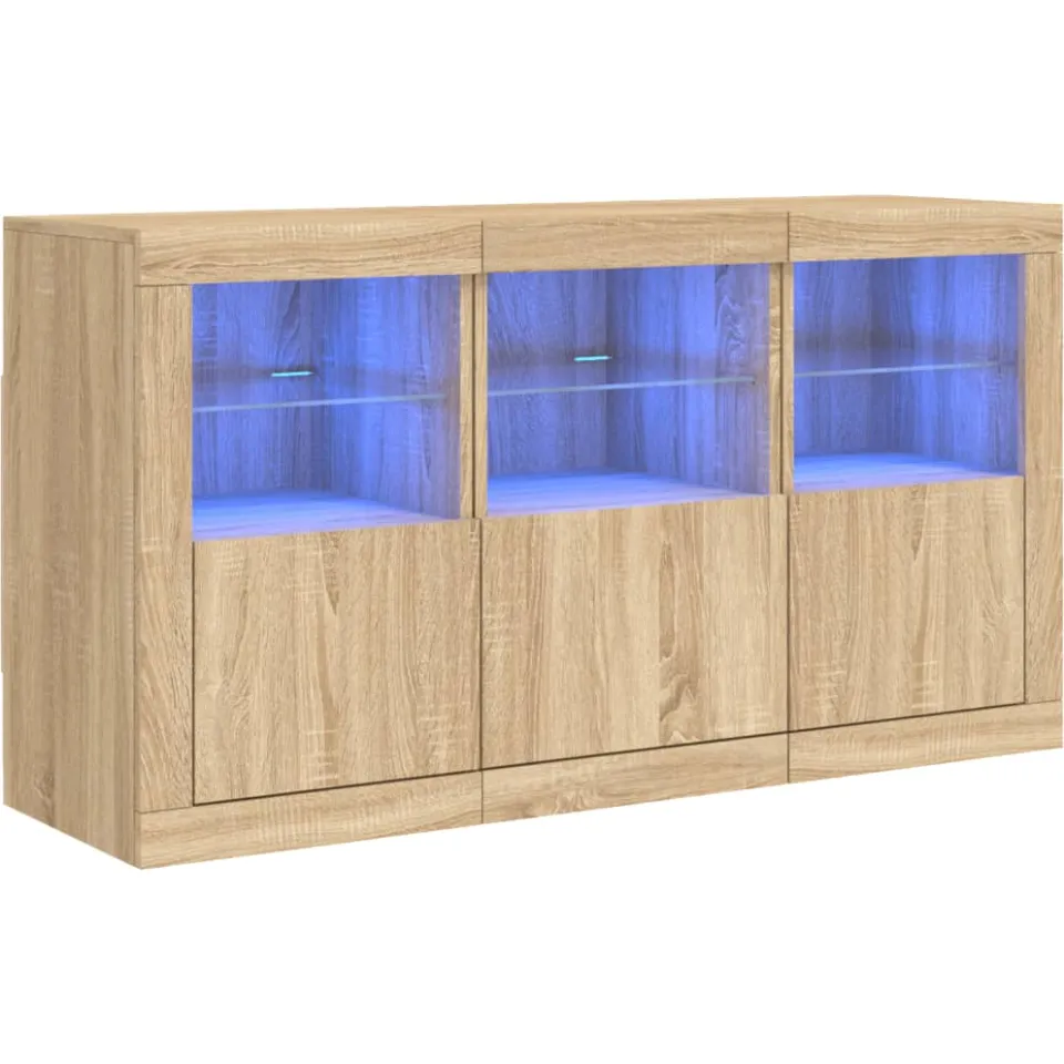 vidaXL Dressoir met LED-verlichting 123x37x67 cm sonoma eikenkleurig, foto 3