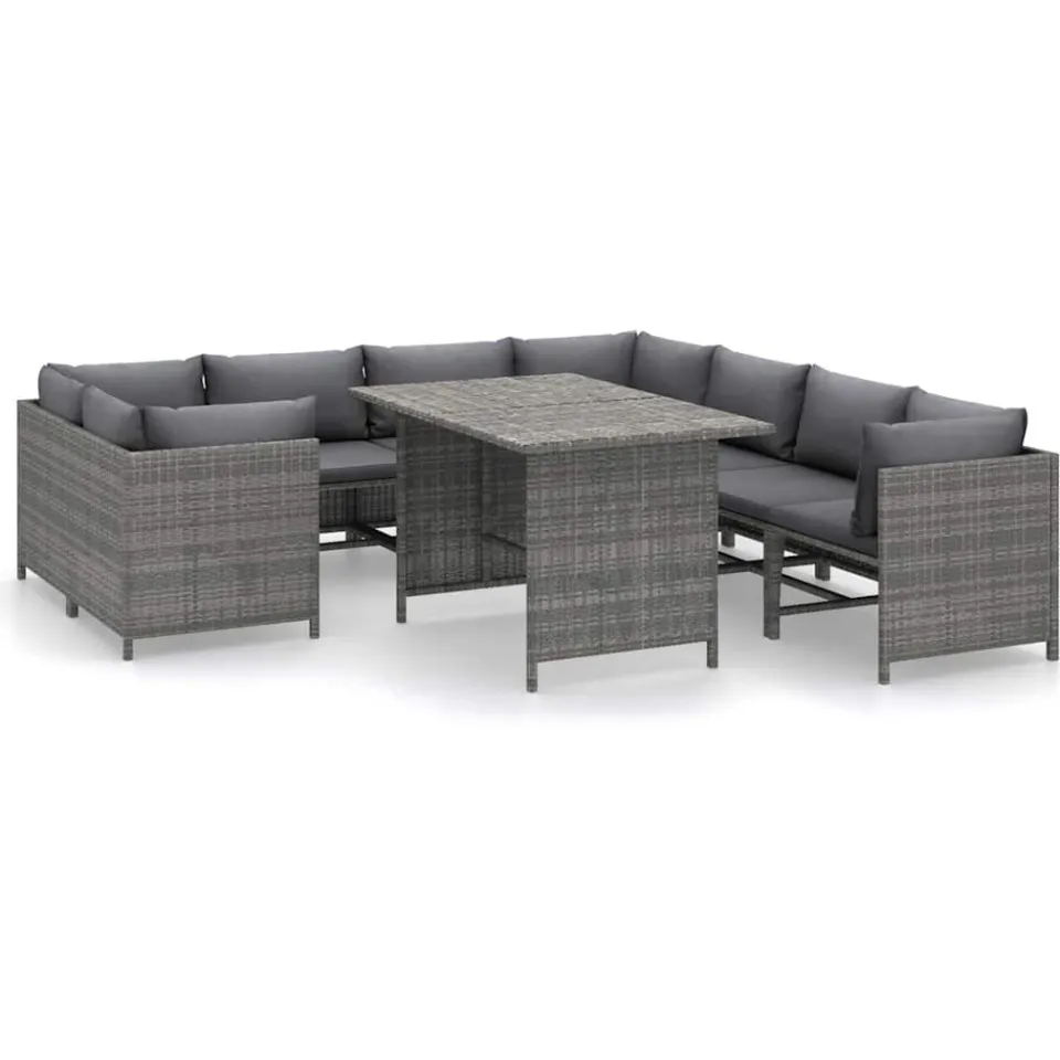vidaXL 9-delige Loungeset met kussens poly rattan grijs