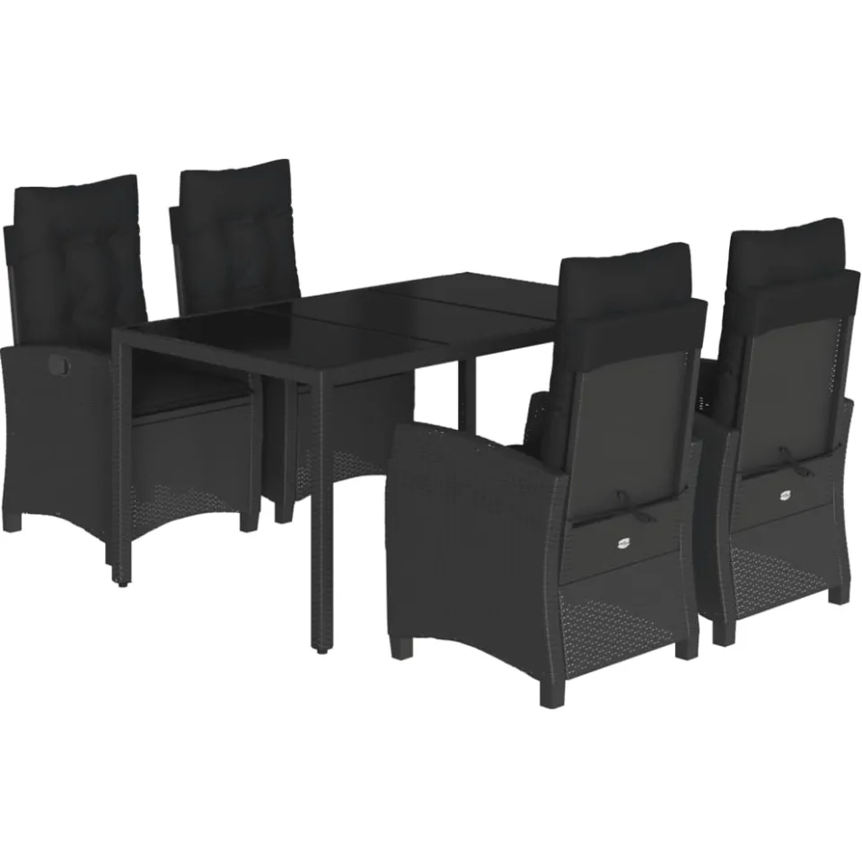 vidaXL 5-delige Tuinset met kussens poly rattan zwart, foto 3