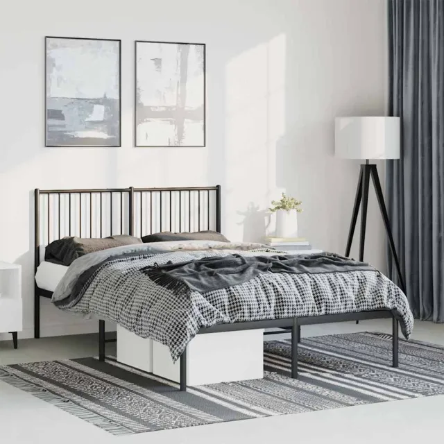 vidaXL Bedframe met hoofdbord metaal zwart 135x190 cm