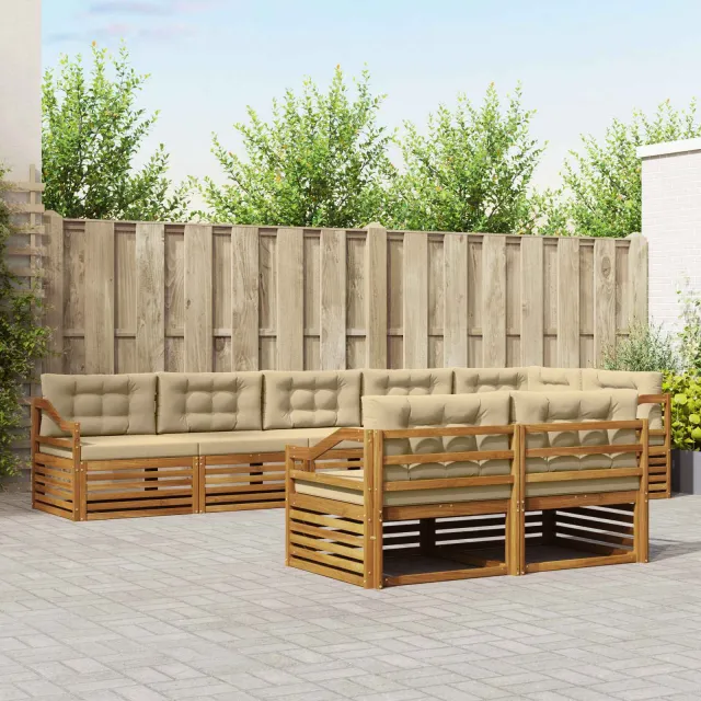 vidaXL Buiten bankenset 8 st 8-zits Natuurlijk en Beige Bruin