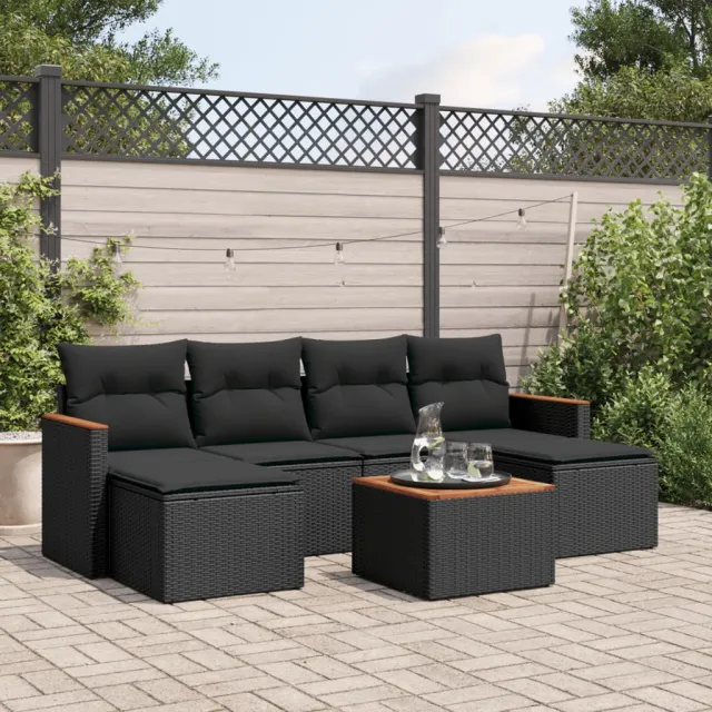 vidaXL 7-delige Loungeset met kussens poly rattan zwart, foto 2