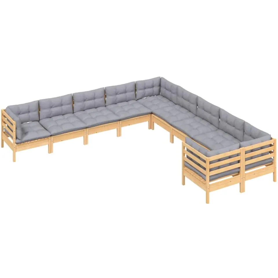 vidaXL 10-delige Loungeset met grijze kussens grenenhout Grijs
