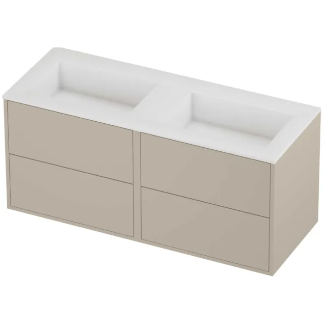 Proline Aristo Badmeubelset Polystone Elegant Zonder Gat 120x46x54 cm Glans Wit Soft Linen Beige
