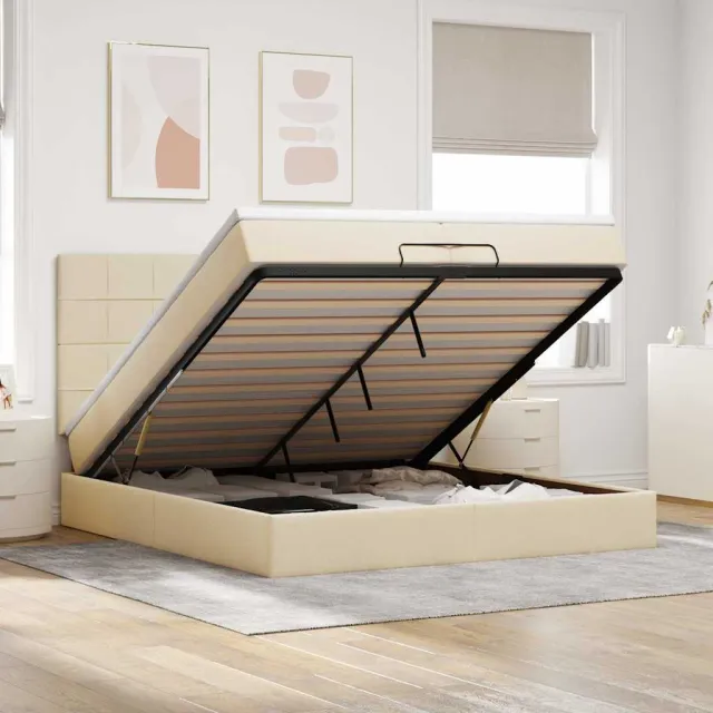 vidaXL Ottoman bed met matrassen en LED's 200x200cm stof crèmekleurig