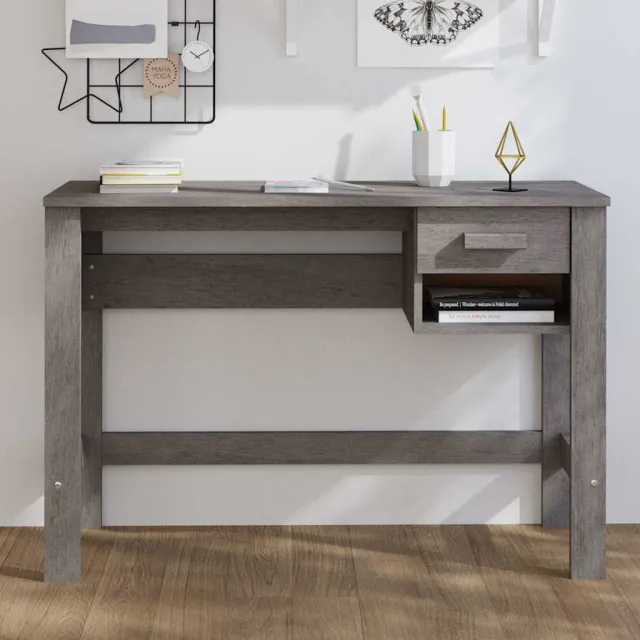 vidaXL Bureau HAMAR 110x40x75 cm massief grenenhout lichtgrijs grijs, foto 2