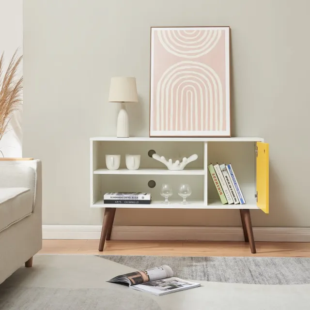 en.casa Tv meubel Vare 100x40x66 cm wit geel en walnootkleurig [en.casa]